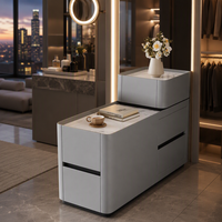 Table de chevet moderne en bois massif avec haut-parleur Bluetooth intégré, station de charge sans fil, 5 tiroirs, écologique, pour salon