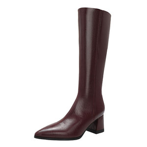 Mode femmes talons <span class=keywords><strong>bottes</strong></span> chaussures talon carré <span class=keywords><strong>bottes</strong></span> au genou quotidien élégant talon haut en <span class=keywords><strong>cuir</strong></span> PU extérieur chaussons courts pour dames - Product Image 5