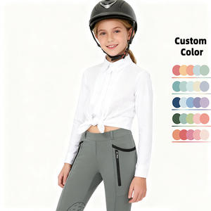 Pantalons d'équitation tricotés pour enfants, antidérapants, avec deux poches latérales, pantalons d'équitation taille haute, vêtements d'équitation - Product Image 3