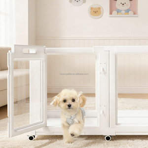 Parc pour animaux modulaire robuste, dernière tendance américaine, avec plateau de sol intégré et roulettes, clôture <span class=keywords><strong>mobile</strong></span> anti-rayures pour <span class=keywords><strong>chien</strong></span> d'intérieur - Product Image 3