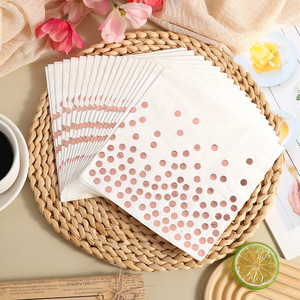 Disposable <b>paper</b> napkins with gold foil stamping, white rose gold polka dots, for hotel parties, birthday parties, and - Product Image 4