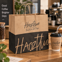 Sacs en papier kraft personnalisés avec logo, recyclables, pour emballages alimentaires, pour cafés, restaurants de restauration rapide, avec poignée