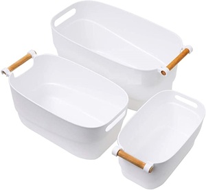 Hot Selling Durable Plastic Home Food PP Wood Storage Box Organizer with handle