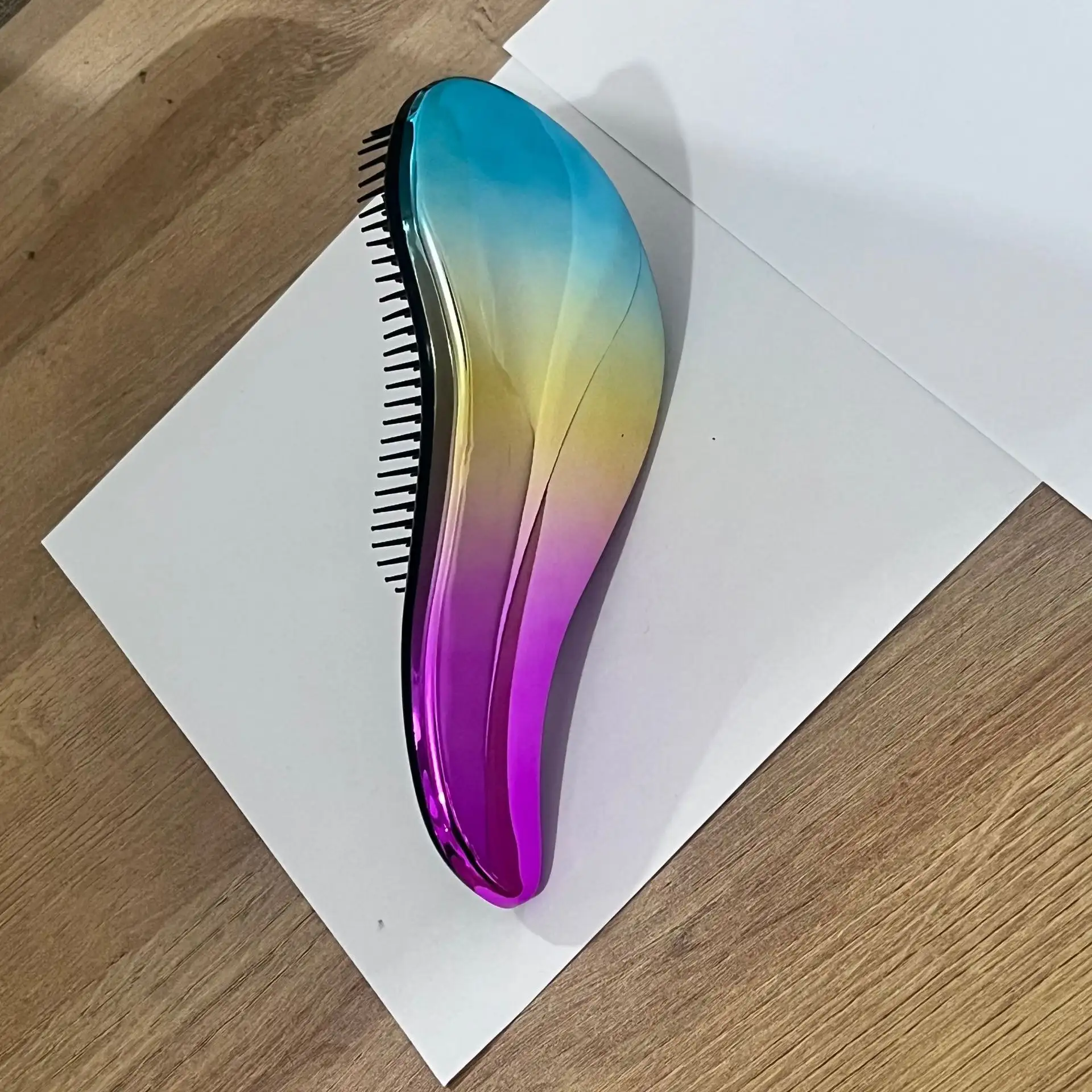 Hot Sale Gradient Luxus Kunststoff Reise nass und trocken entwirren Haar bürste glänzend entwirren Haar bürste benutzer definierte Logo