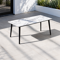 Table à manger rectangulaire moderne OEM en HPL, plateau compact en stratifié avec structure en métal noir