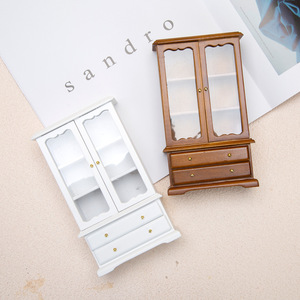 1:12 bricolage en bois maison de poupée à trois couches Double porte bibliothèque vitrine avec salon meubles jouet Style - Product Image 4