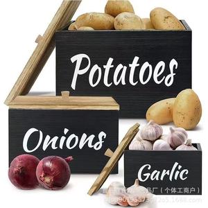 Wooden <b>Vegetable</b> Storage Box Rectangular Potato Garlic Onion Organizer Kitchen Food Container <b>Standing</b> Type Solid Color - Product Image 1