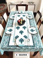 Nappe de table moderne en coton 100% imprimée à la main avec serviettes pour 6 personnes