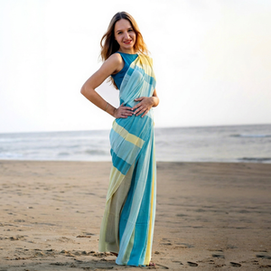 Sarees de Algodón Khadi de la Mejor Calidad con Bordado de Barra de Color y Borlas (Con Blusa), para Oficina/Uso Diario y Fiestas - Product Image 1