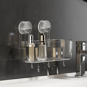 Étagère de rangement murale pour salle de bain à ventouse, ovale, transparente, grise, durable, installation sans perçage - Product Image 4