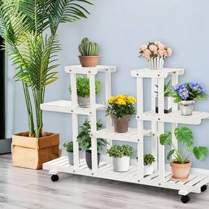 Support pour plantes <span class=keywords><strong>en</strong></span> bois à 6 pneus avec roues Support pour plantes <span class=keywords><strong>en</strong></span> forme d'arbre Support pour pots de fleurs pour fleurs et plantes d'intérieur - Product Image 4