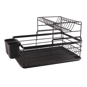 Kitchen tableware storage rack wrought iron double-layer tableware storage rack plate storage folding drain rack
