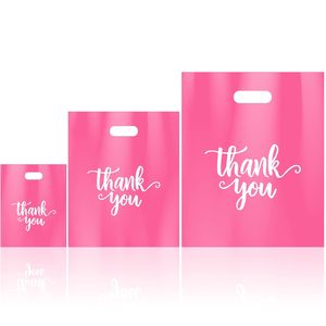 Pink Thank You Plastic <b>Bags</b> With Die Cut Handles 3 Sizes Bulk Retail Grocery Gift <b>Bags</b> - Product Image 1