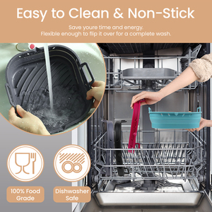 Dobrável Reutilizável Praça Antiaderente Forno Acessórios <span class=keywords><strong>Silicone</strong></span> Air Fryer Baking Mold Cooking Pan <span class=keywords><strong>Silicone</strong></span> Pot Liner com divisor - Product Image 5