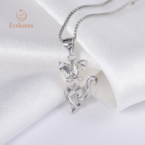 Moda Bella Piccolo Gatto 925 Argento Sterlina del Solido Per La Ragazza Della Perla di Montaggio A Sospensione - Product Image 5
