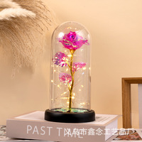Bouquet de roses en feuille d'or sous cloche en verre, décoration florale artificielle, cadeau pour la Saint-Valentin, anniversaire, mariage