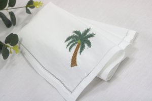 Servilleta de Algodón con Bordado de Palmera, Servilleta de Algodón Blanca para Cena, Servilleta de Algodón con Borde Cosido para Fiestas - Product Image 4
