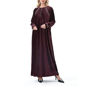 Shantou fábrica ropa islámica Libia Argelia árabe musulmán mujeres vestido Abaya invierno terciopelo bordado señoras Maxi vestido - Product Image 2