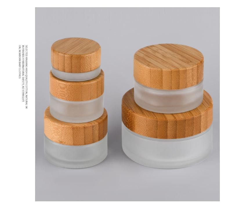 5g 15g 30g 50g 100g frosted bamboo glass cosmetic face cream jar container with bamboo lid