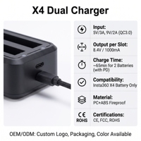 Chargeur rapide portable, base de charge de batterie, chargeurs, câble USB-C pour batteries de caméra sportive panoramique Insta360 X4