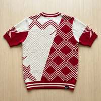 Pull à col rond pour homme avec logo personnalisé, design jacquard, manches courtes, lignes géométriques, pull à manches courtes pour homme