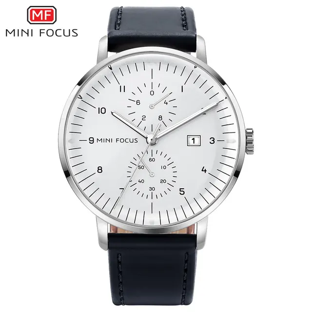 MINI Fokus MF0052G Fashion Kulit Pria Kuarsa Jam Tangan Reloj De Hombre Chronograph Tahan Air Jam Tangan untuk Pria