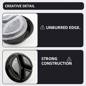 High Quality 48oz Black Deli Container/Round Food Container <b>Microwave</b> Safe Takeaway Disposable Three Compartment Lunch Boxes - Product Image 4