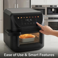 Friteuse à air compacte et populaire, 10L, avec fenêtre et circulation d'air chaud à 360°, sans huile, pour la famille, avec menus, pour poulet, numérique, pour usage domestique