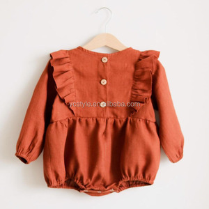 Barboteuse bébé en <span class=keywords><strong>lin</strong></span> rouille, barboteuse à bulles bohème pour tout-petits manches longues <span class=keywords><strong>combishort</strong></span> pour bébé - Product Image 6