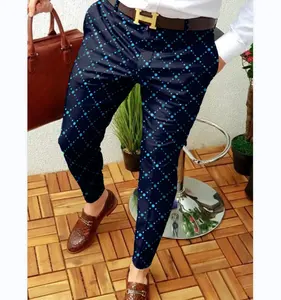 Wholesale Custom Fashion Slim Fit Men Plaid Dress Pants Casual Office Skinny Men Trousers zipper Pant