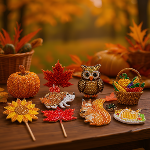 Paquete de 12 adornos artísticos de diamantes de imitación para otoño, diseño de calabaza, pavo, arce y maíz, para decoraciones de Acción de Gracias DIY - Product Image 2