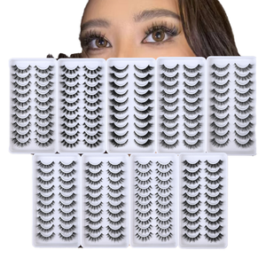 NOUVEAU Lot de 10 paires de faux cils 8D effet œil de chat, en poils synthétiques faits main, sans cruauté animale, effet vison, longs, épais et volumineux, pour un look spectaculaire - Product Image 1
