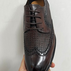 Chaussures habillées pour hommes en cuir véritable, style Oxford, bout rond, respirantes, à lacets, pour le bureau et la carrière, toutes saisons, motif uni, semelle extérieure en caoutchouc - Product Image 2