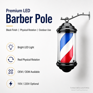 Poteau <span class=keywords><strong>de</strong></span> Barbier Portable Chromé 28 cm avec Lumière LED Design Moderne <span class=keywords><strong>pour</strong></span> <span class=keywords><strong>Salon</strong></span> <span class=keywords><strong>de</strong></span> <span class=keywords><strong>Coiffure</strong></span> Extérieur - Product Image 1