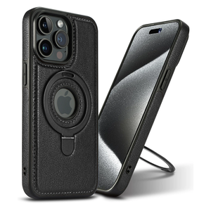 Kickstand Magnetic Stand <b>Holder</b> <b>Ring</b> Magnetic <b>Phone</b> Case For iPhone 17 Air 13 15 16 Pro Max 14 Plus Hollow Logo PU Leather Cover - Product Image 5