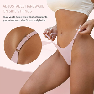 Culotte string en V de grande taille, taille basse, une pièce, avec boucle d'anneau, sans trace, culotte string tricotée à ceinture fine et taille basse - Product Image 3