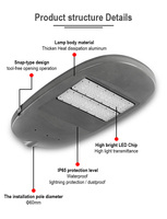 Lampe de rue LED extérieure avec boîtier en aluminium étanche IP65, design à boucle sans outil, AC 50W-300W, 130LM/W