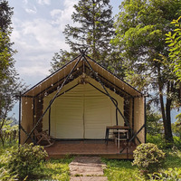Tienda de Campaña Doble Capa con Diseño de Loft, Refugio Glamping de Dos Pisos, Baño Opcional, Material de Tela Oxford Impermeable para Todas las Estaciones