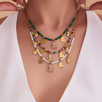 Collar de Piedras Naturales Estilo Bohemio con Colgante de Borla de la Serie Océano con Diamantes