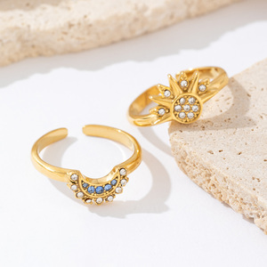 Anillo Apilable <span class=keywords><strong>de</strong></span> Oro Chapado con Circonita, Diseño <span class=keywords><strong>de</strong></span> Sol y Luna, Moderno y Elegante, para Parejas <span class=keywords><strong>de</strong></span> Boda, Regalo <span class=keywords><strong>de</strong></span> <span class=keywords><strong>Aniversario</strong></span> - Product Image 3