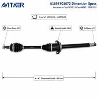 Eje de Transmisión Delantero Derecho Avitaer A1693705672 para Mercedes Clase A W169 Clase B W245 2004-2012 NUEVO