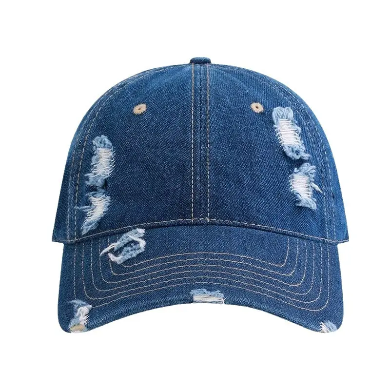 Distressed Washed Denim Unstructured Baseball Cap Hat