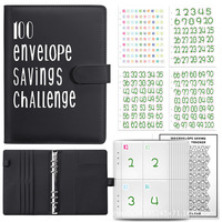 Style Marbre 100 Enveloppe Économies Défi Classeur A5 Taille PU Cuir Spirale Feuilles Mobiles Trois Trackers pour Économiser De L'argent Planificateur