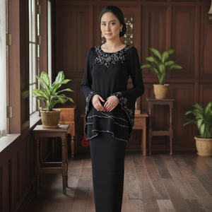 Baju Kurung Borong Usine Moden Kedah Smocks À Volants Floral Sulam Ironless Cey Crêpe Murah Modeste Écologique Maxi Balayage - Product Image 4