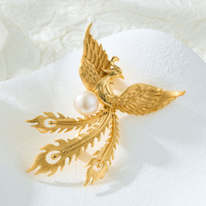 Golden Phoenix Brooch Copper Alloy With Freshwater Pearl Women's Fashion Jewelry Gift - Product Image 4