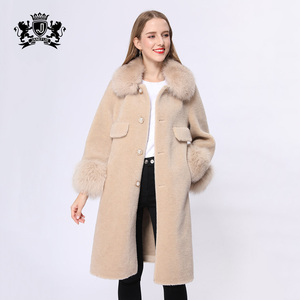 Longue <span class=keywords><strong>veste</strong></span> en laine de mouton pour <span class=keywords><strong>femme</strong></span>, gros manteau d'hiver véritable, doux et chaud - Product Image 5