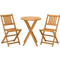 Ensemble de meubles d'extérieur 3 pièces en bois massif pliable et durable avec 2 chaises pliantes et table basse pour jardin et balcon