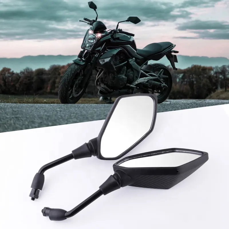 Kaca Spion Skuter Sepeda Motor, Kaca Spion Sisi Belakang Cermin Cembung 8Mm 10Mm Serat Karbon 2 Buah/Pasang
