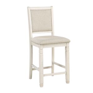 DB 2 uds Set sillas de comedor de altura de mostrador de madera blanca antigua tela texturizada tapizada acabado envejecido - Product Image 3