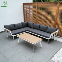 Canapé d'extérieur tout temps en L Ensemble de patio Balcon Simple Hôtel Luxe Moderne Canapé de jardin d'angle en aluminium avec table basse